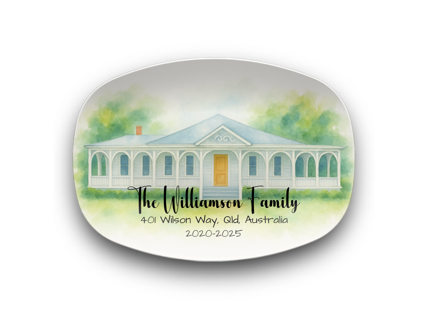 Personalized House Platter, Custom Watercolour Décor, Housewarming Gift, Unique Keepsake Ceramic Oval, Home Portrait Dish