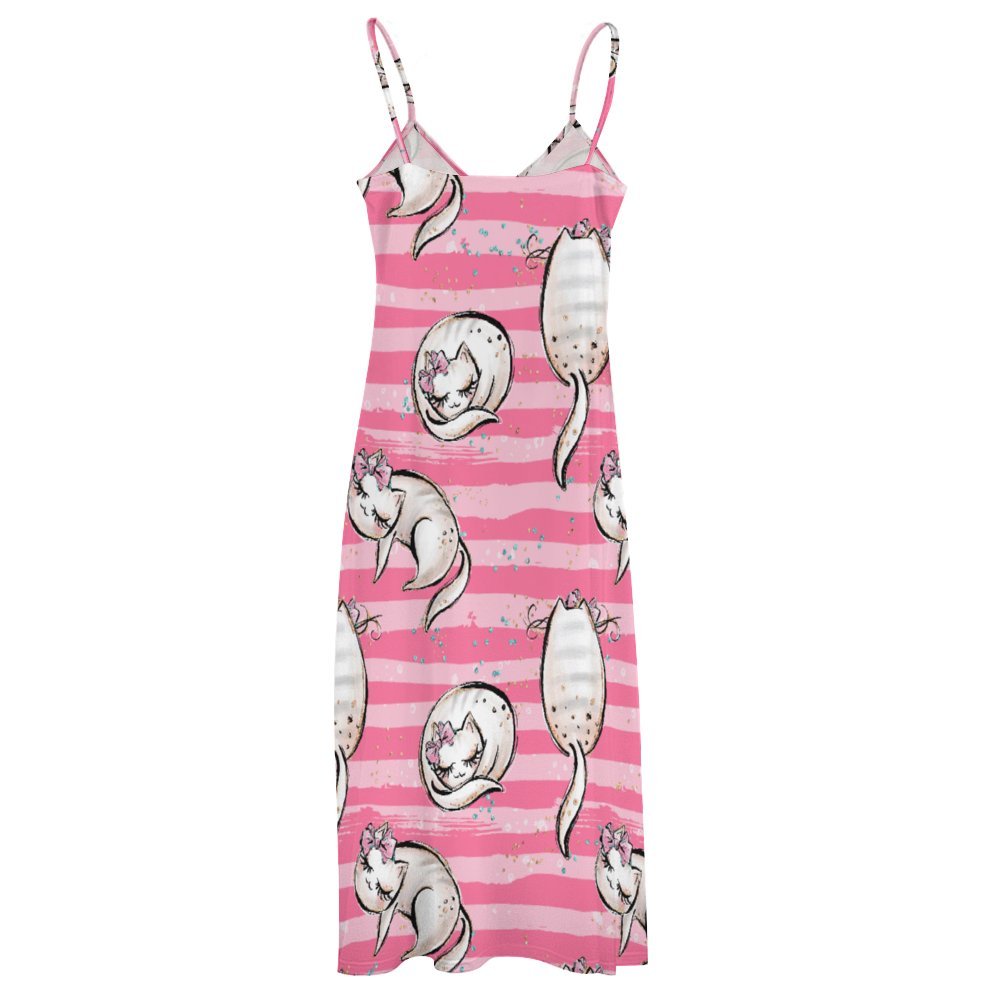 Cats Pink Spaghetti Strap Ankle-Length Dress Long dress