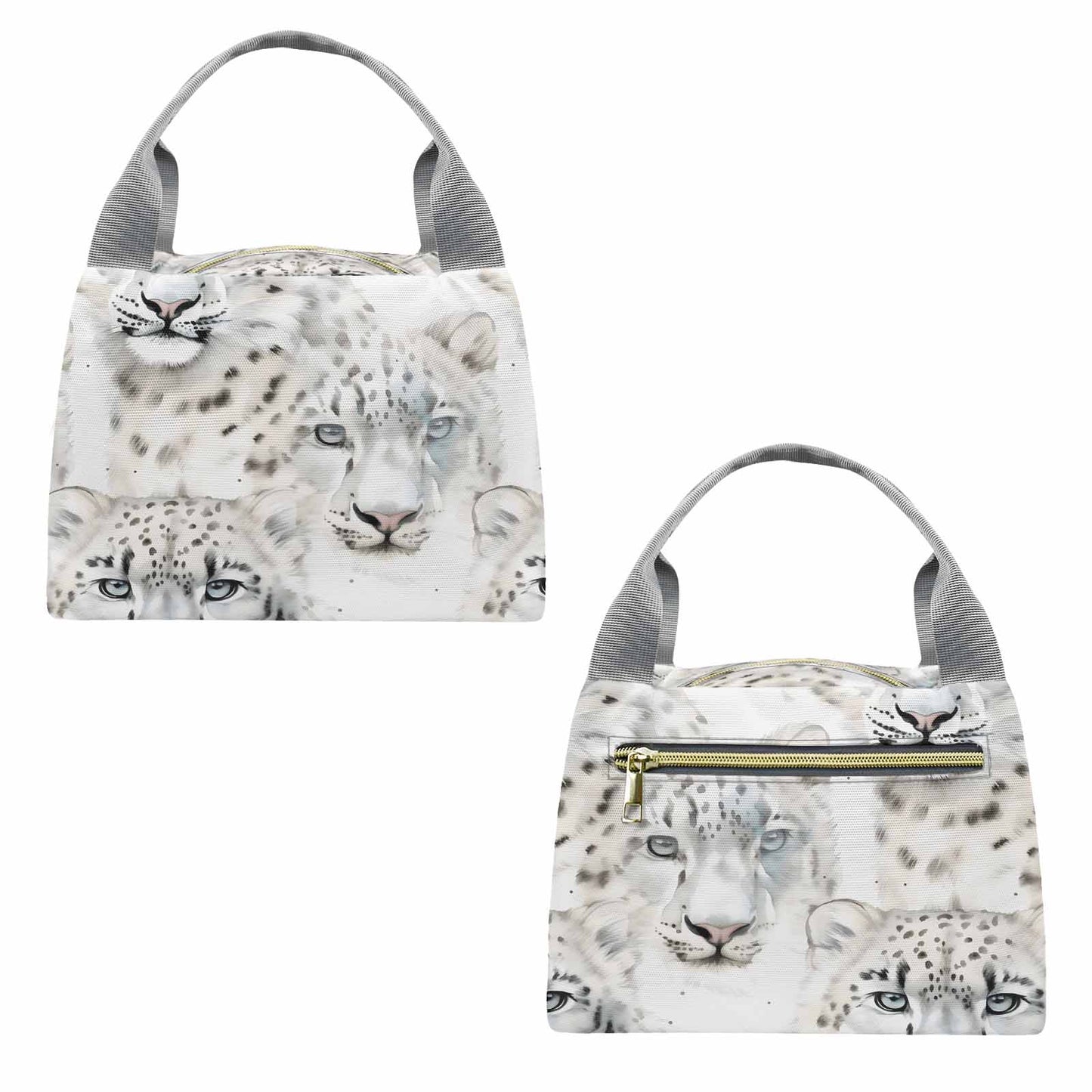 Leopard  Portable Lunch Bag-Grey Handle