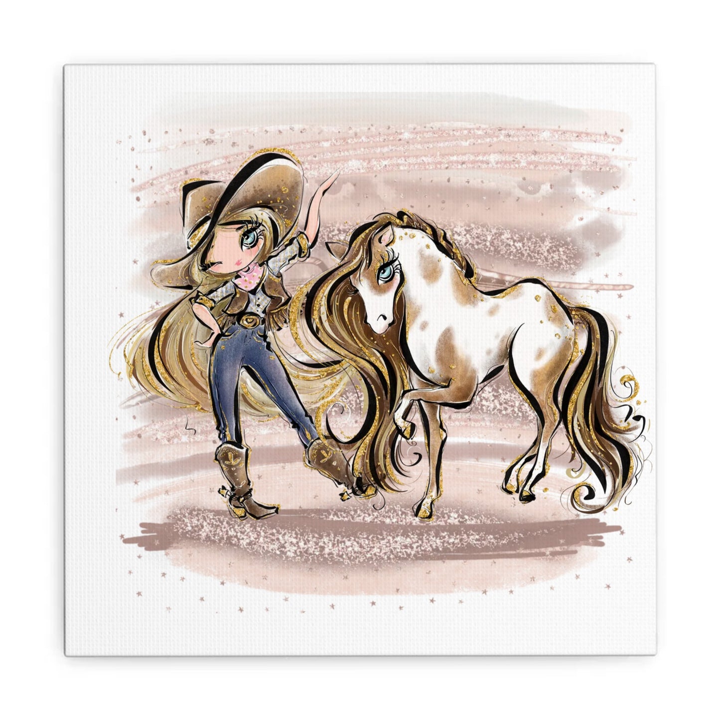 Howdy Cowgirl and Horse Canvas