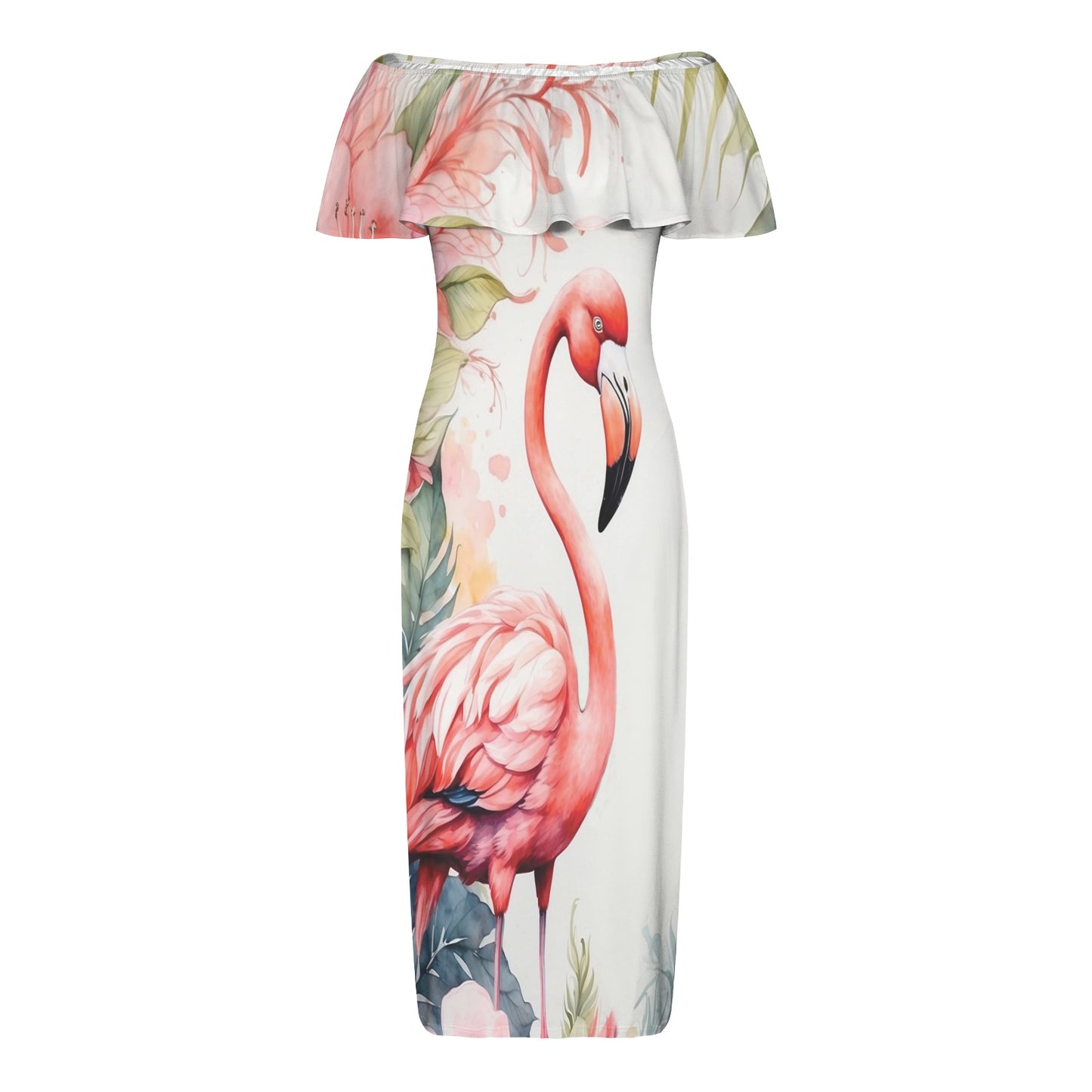 Flamingo awd702 Women's Off Shoulder Ruffle Boat Neck Dress (Model D71)