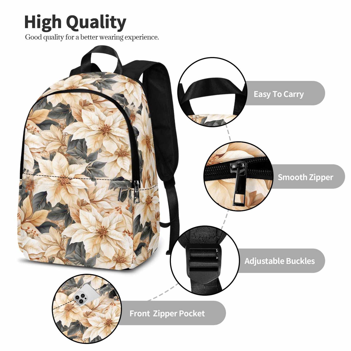 Cream Poinsettia2  Adult Casual Backpack