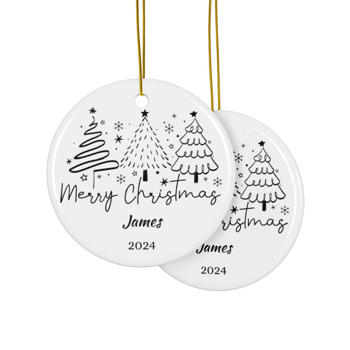 Merry Christmas Christmas Tree Hand Drawn Personalised Ceramic Ornament