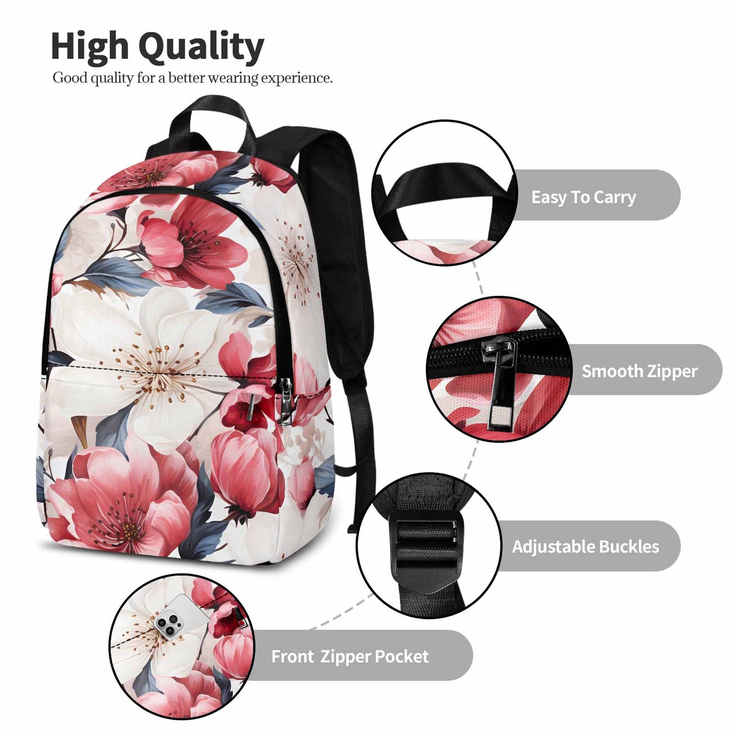 Pink Floral  Adult Casual Backpack