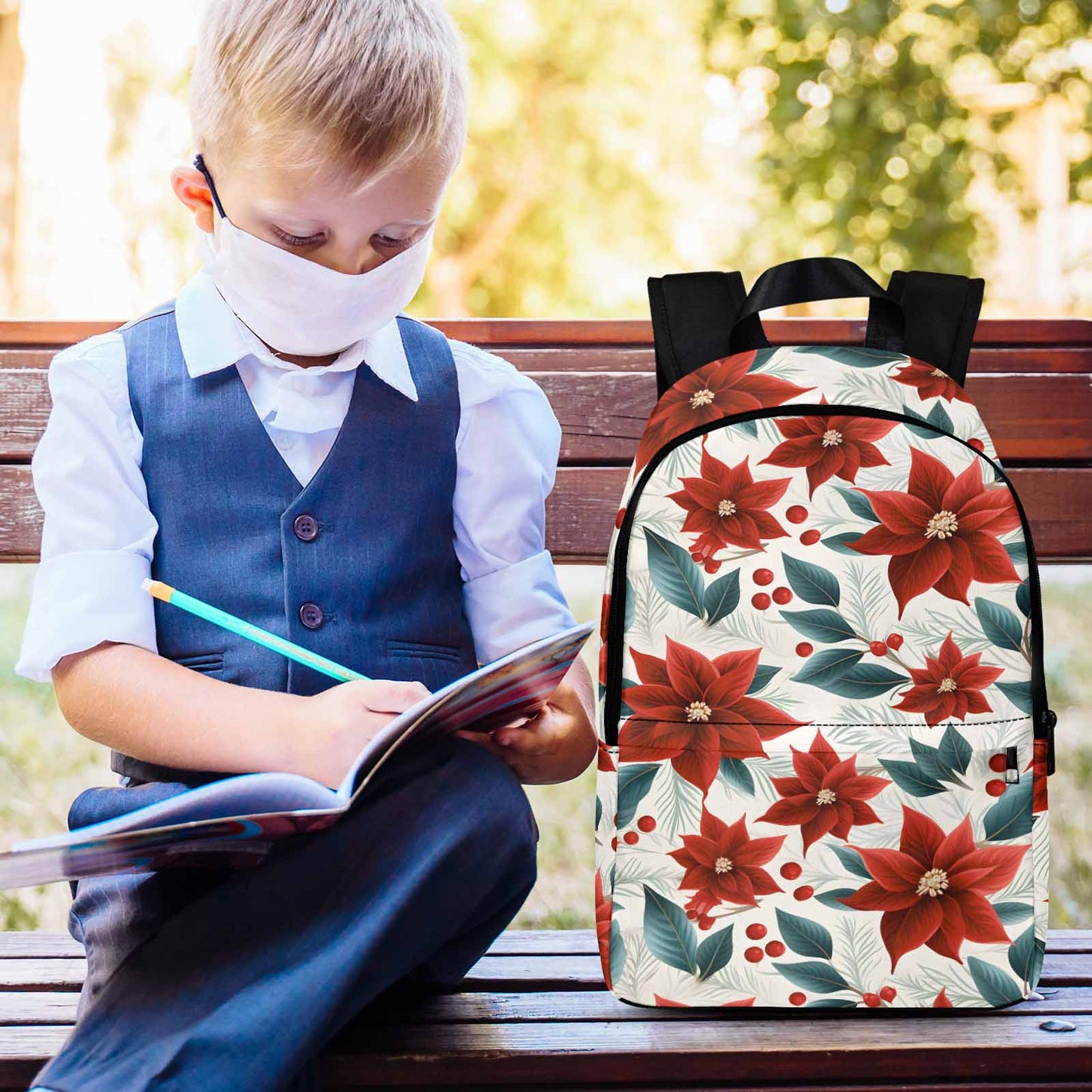 Christmas Red Poinsettia Adult Casual Backpack