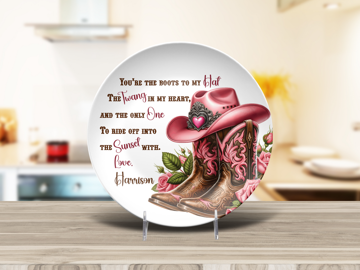 Personalised Country Boots Love Quote Plate