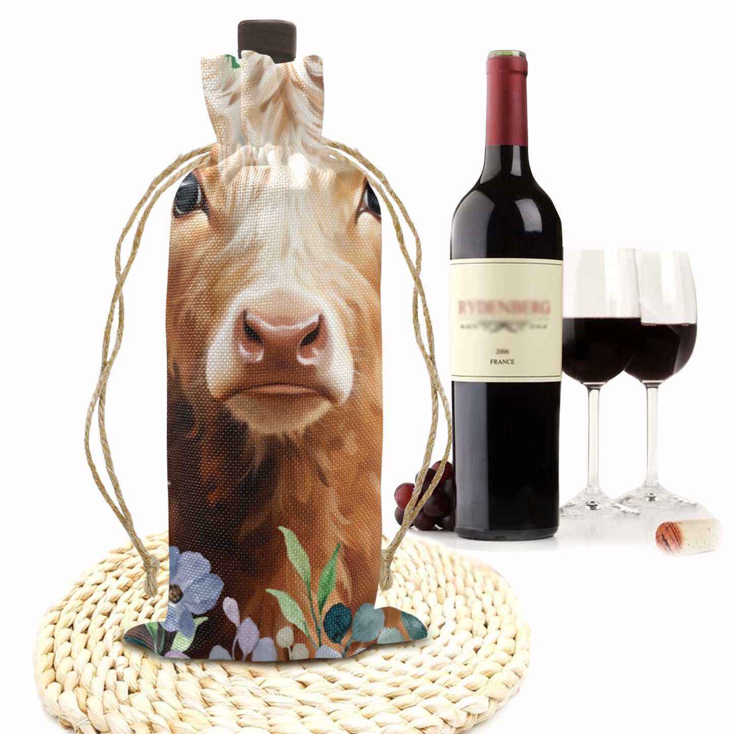 Highland Cow awd424 Linen Wine Bottle Bag