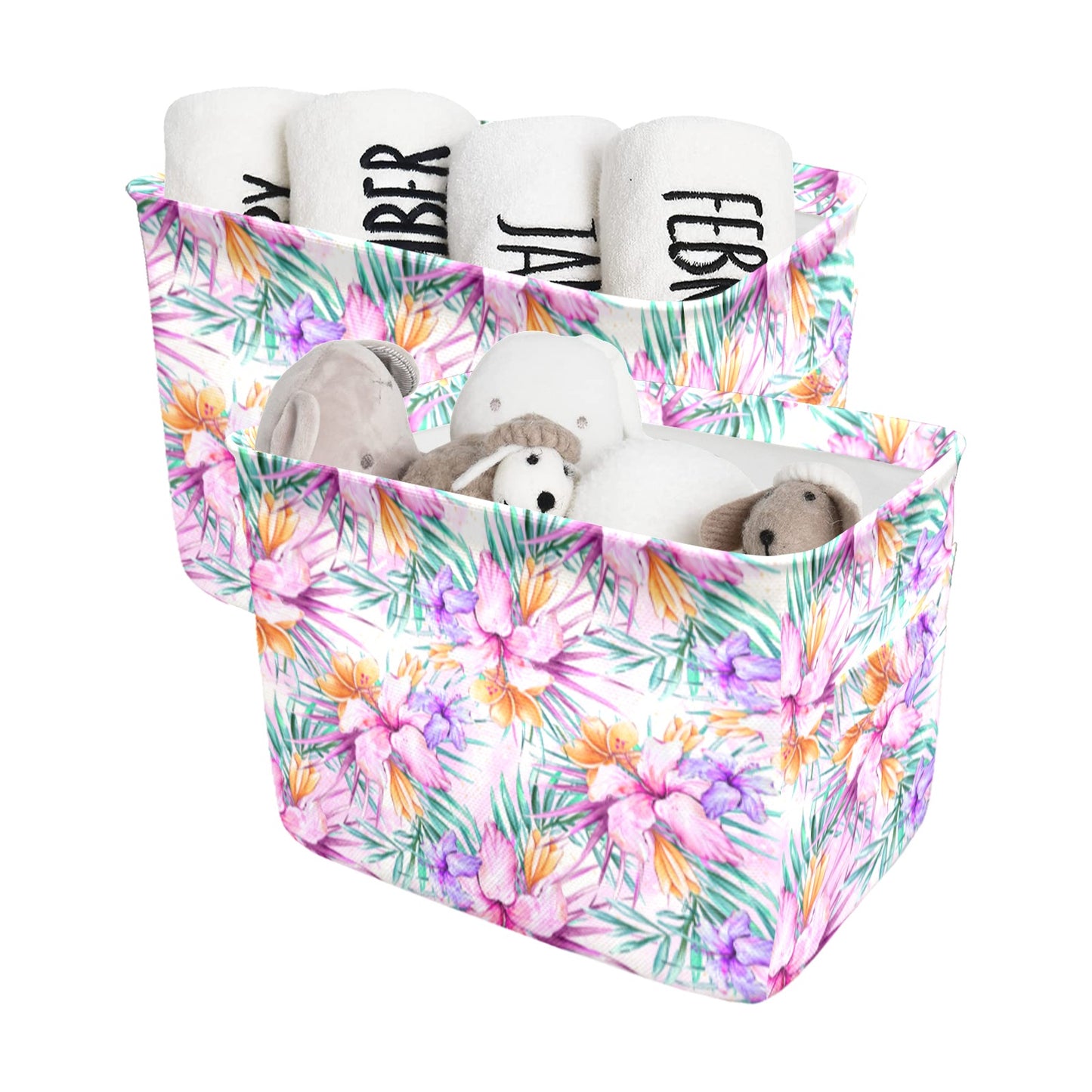 Purple Hibiscus Fabric Storage Basket