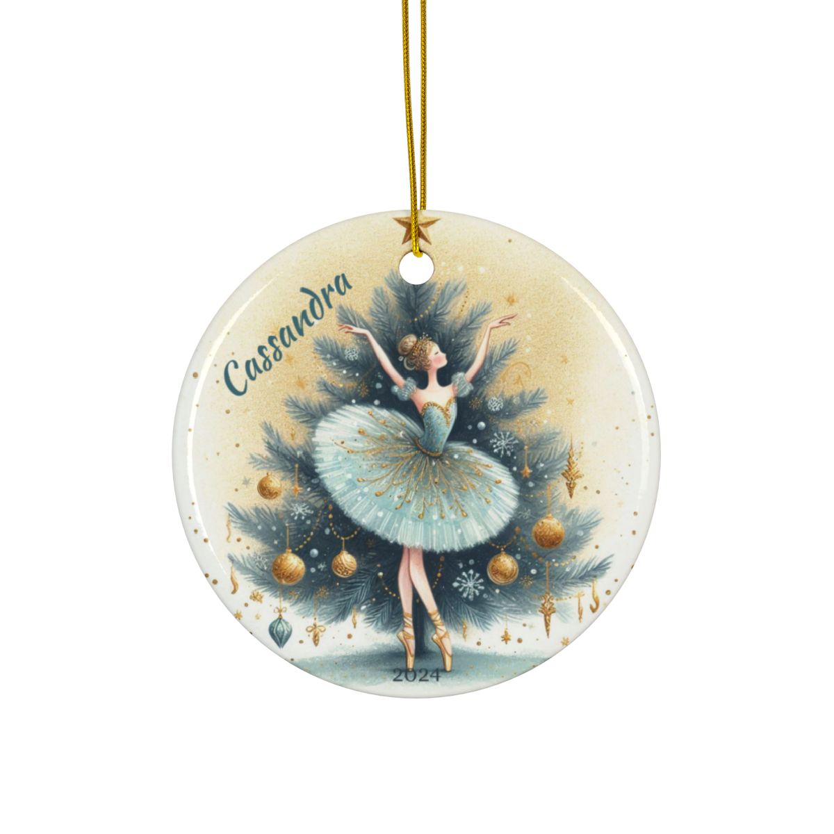 Ballerina and Christmas Tree Personalised Ceramic Ornament