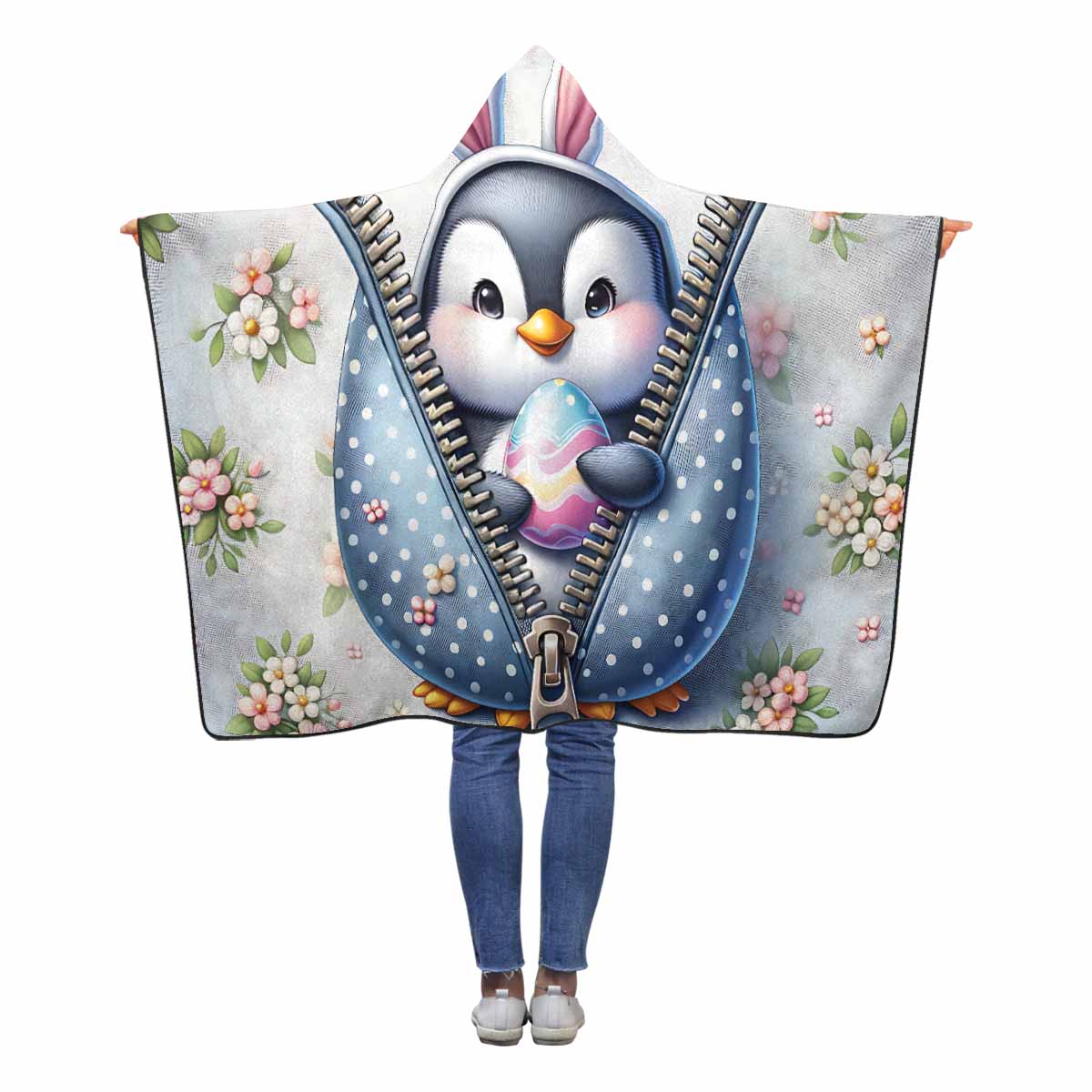 Easter Penguin Awd1306  Hooded Blanket 60"x50"