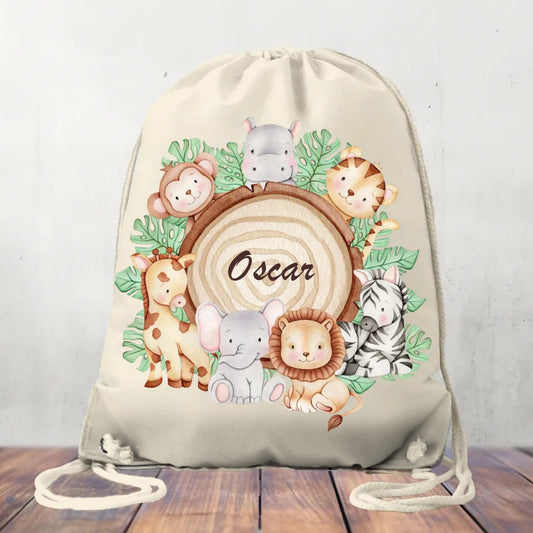 Personalised Canvas Drawstring Bag Safari