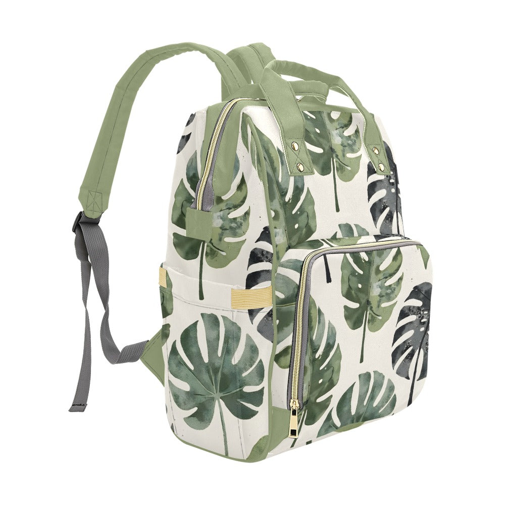 Monsteria Leaves Pattern Multi-Function Diaper Backpack/Diaper Bag (Model 1688)