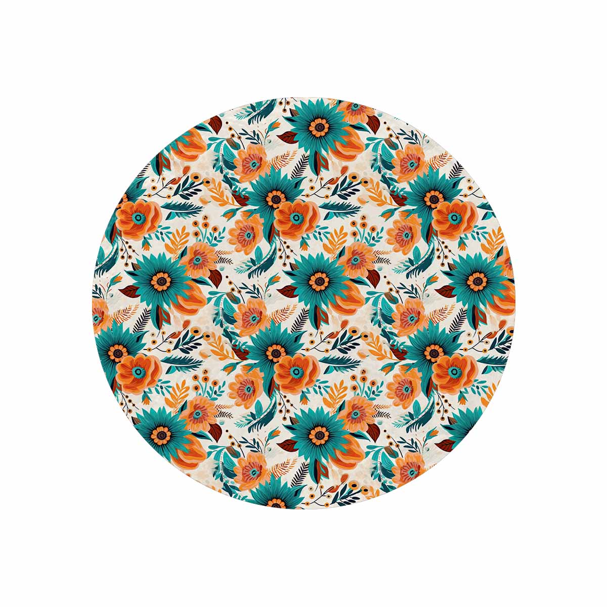 Boho Retro Floral  Circular Micro Fleece Blanket 47"