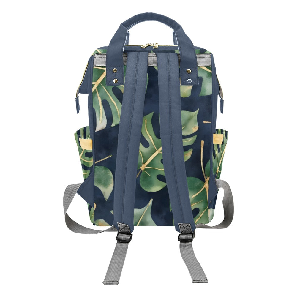 Monsteria Leaves Dark Bg Multi-Function Diaper Backpack/Diaper Bag (Model 1688)