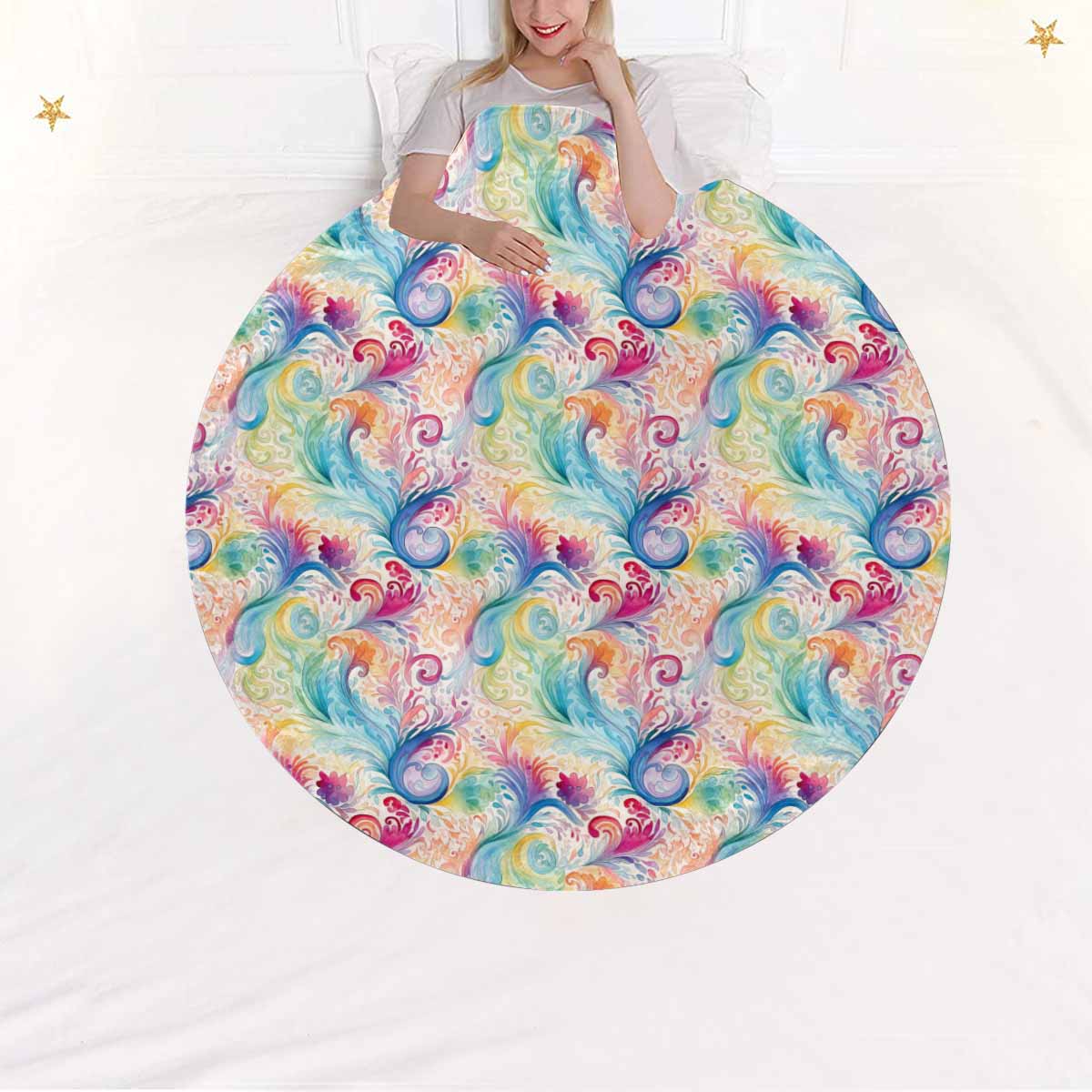 Pastel Rainbow Paisley  Circular Micro Fleece Blanket 47"
