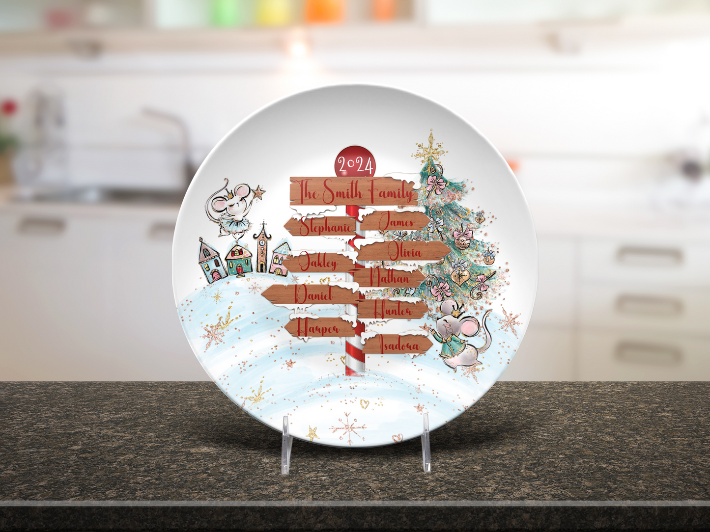 Personalised North Pole Christmas Plate, Family Christmas Plate