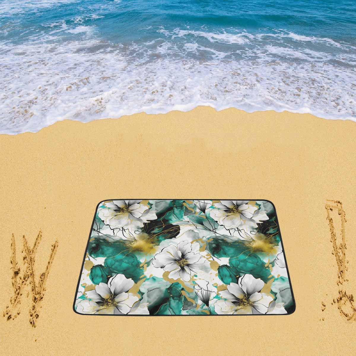 Green and White Ink Floral  Beach Mats 78"x 60"