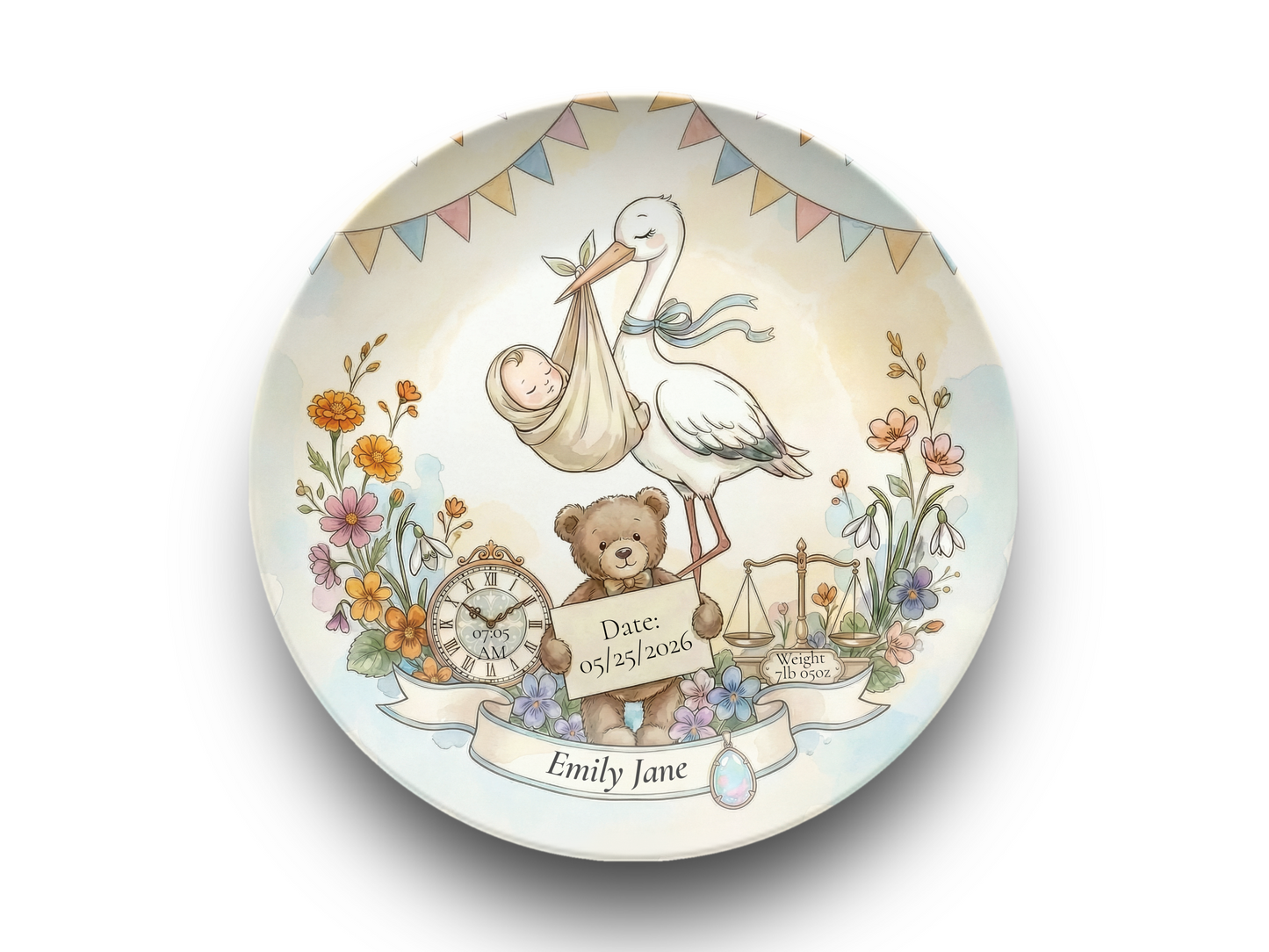 Personalised Baby Keepsake Plate | Birth Details Plate | Newborn Gift | Custom Baby Name Plate | Baby Shower Gift | First Birthday Keepsake