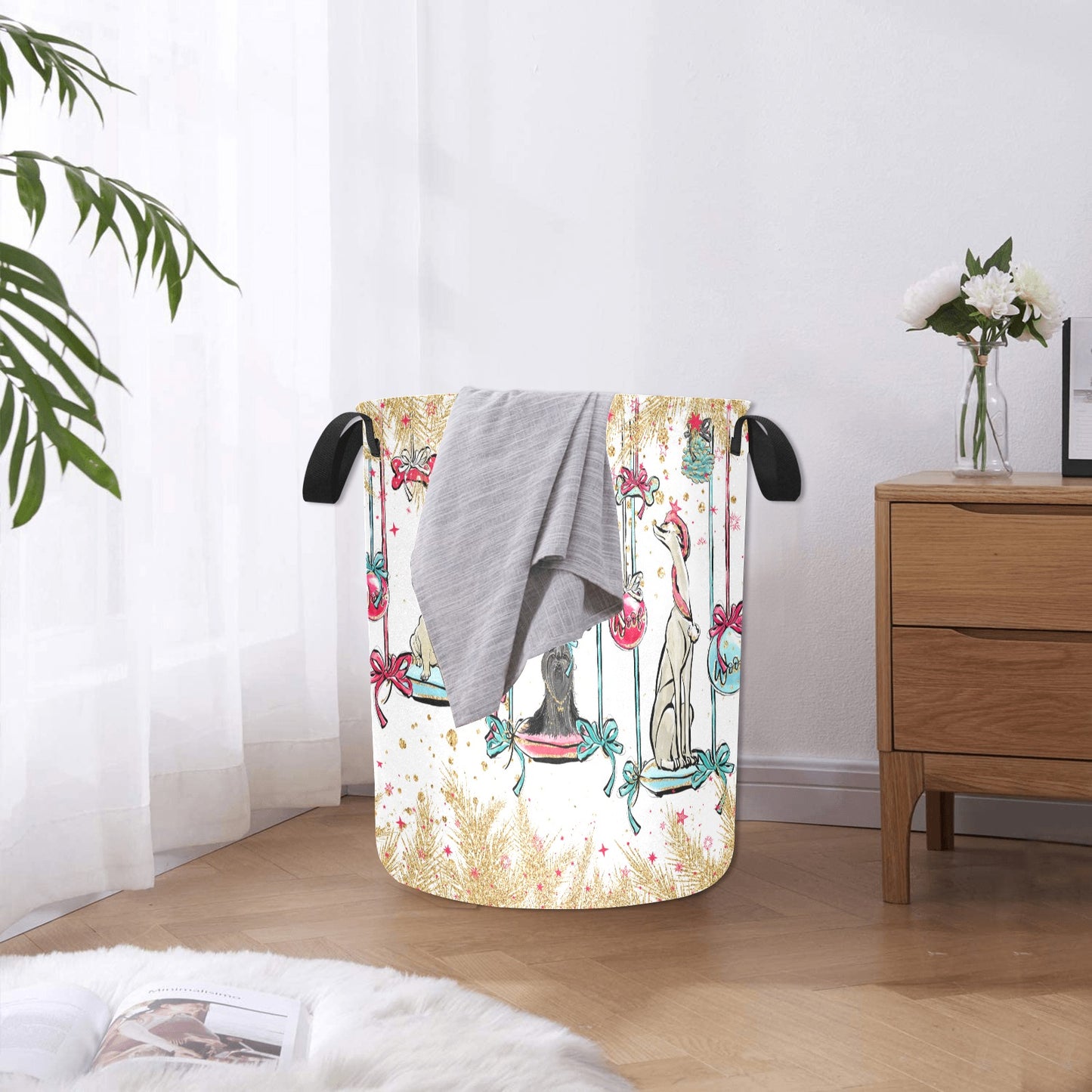 Laundry Basket Dog Christmas Laundry Bag (Large)