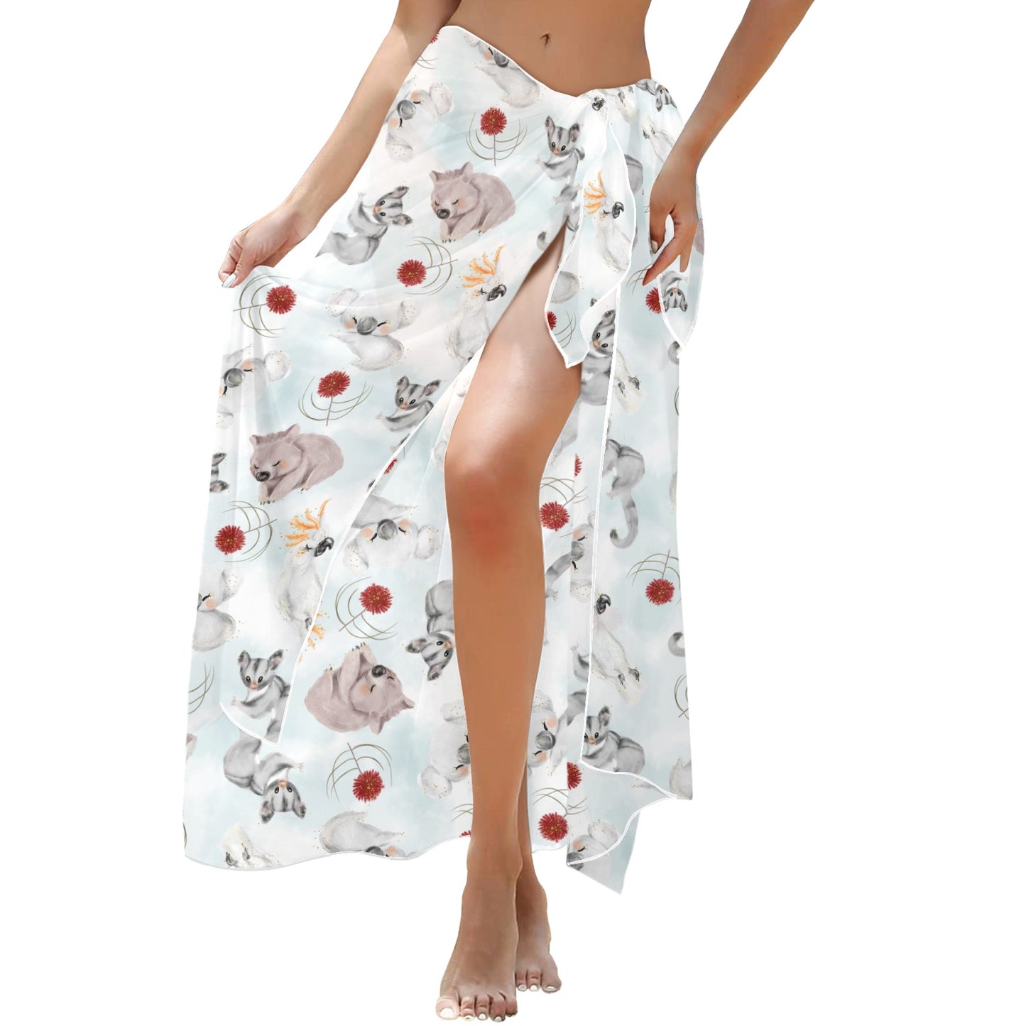 Australian Animals Koala, Sugar Glider, Wombat Long Beach Sarong Wrap