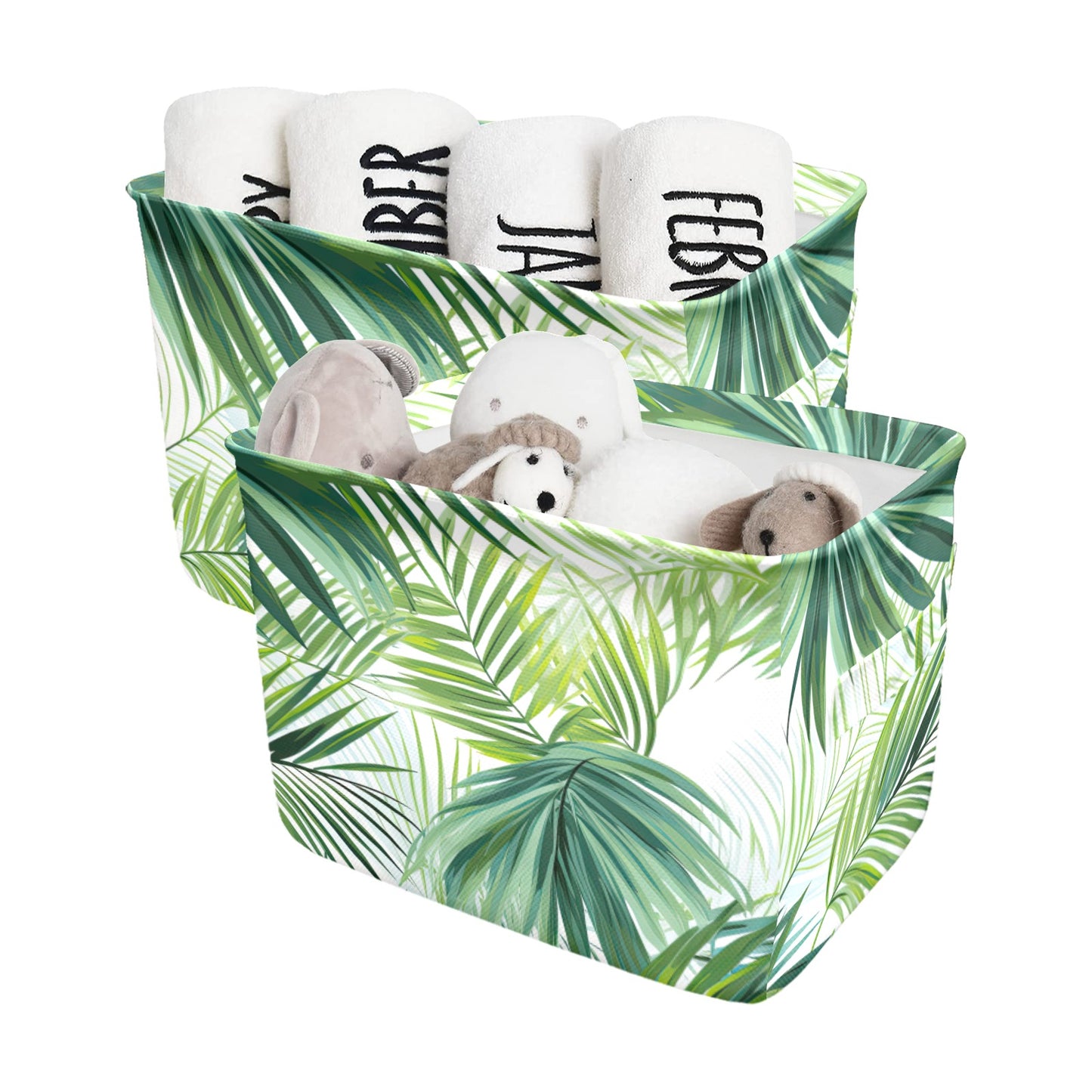 Green Palm Leaves Fabric Storage Basket