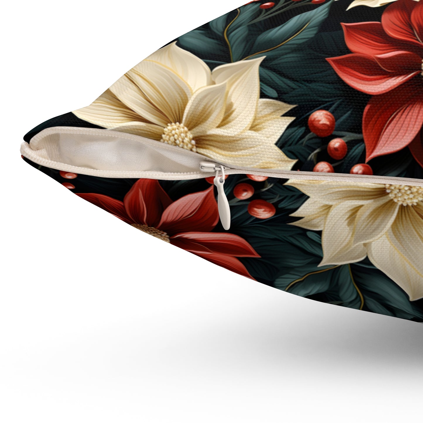 Spun Polyester Square Pillow, Poinsettia Floral Cushion