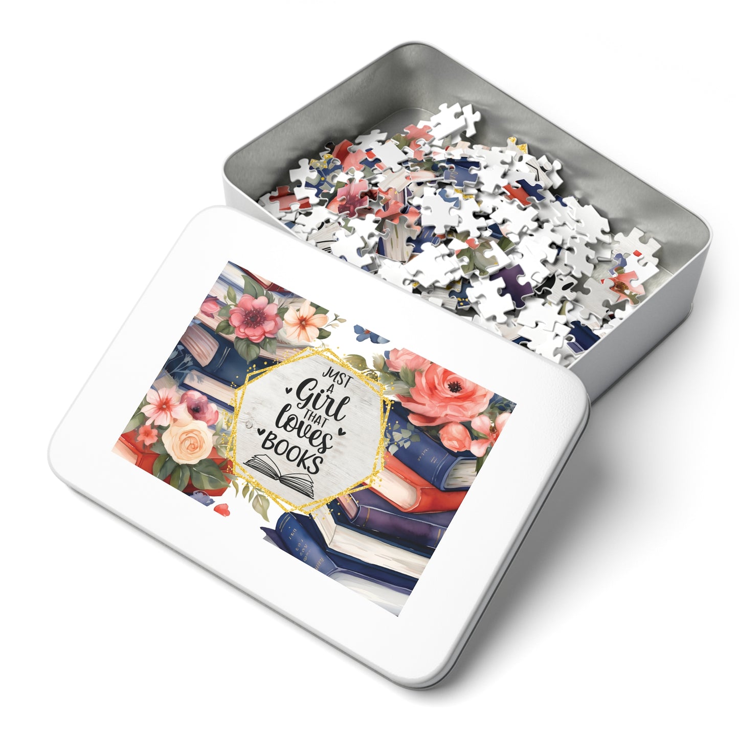 Jigsaw Puzzle, Book Lovers, Just a Girl who Loves Books, Personalised/Non-Personalised (30, 110, 252, 500,1000-Piece)