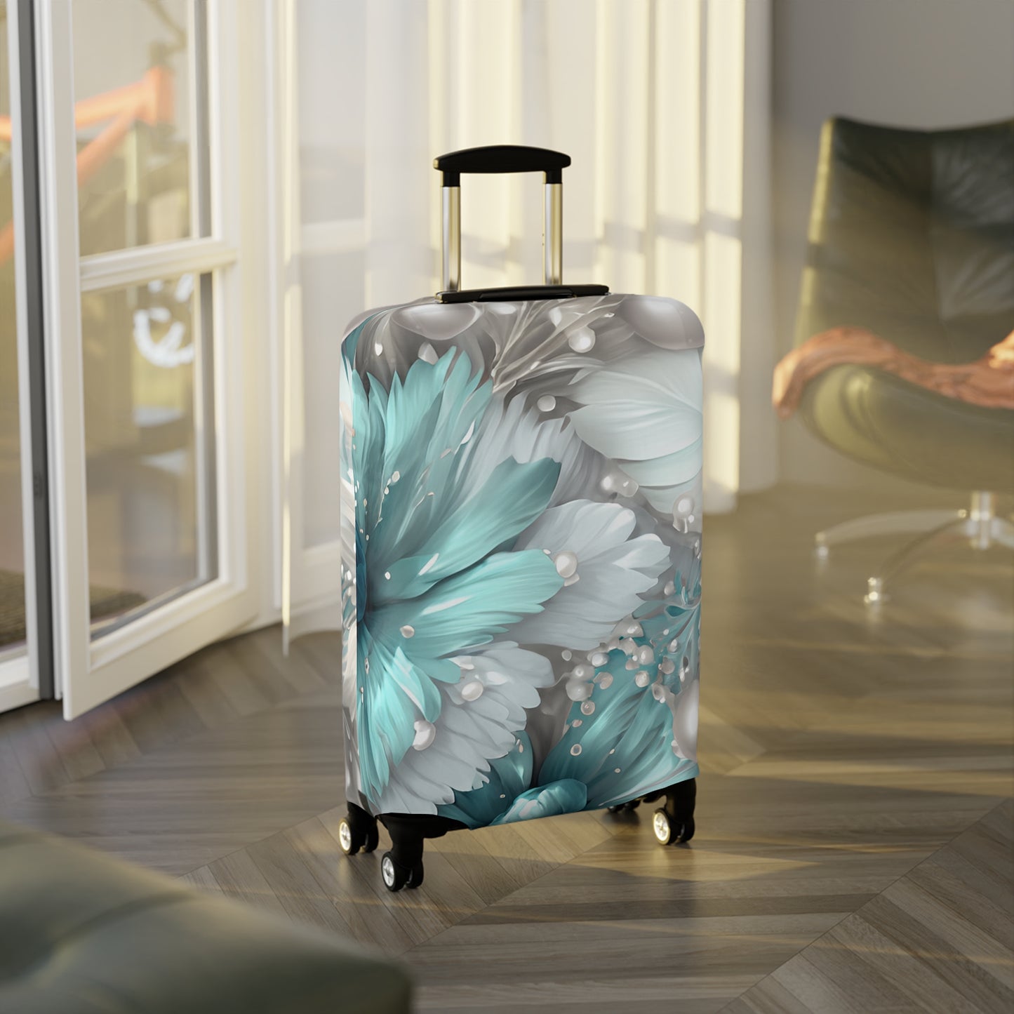 Luggage Cover, Turquoise Floral-2