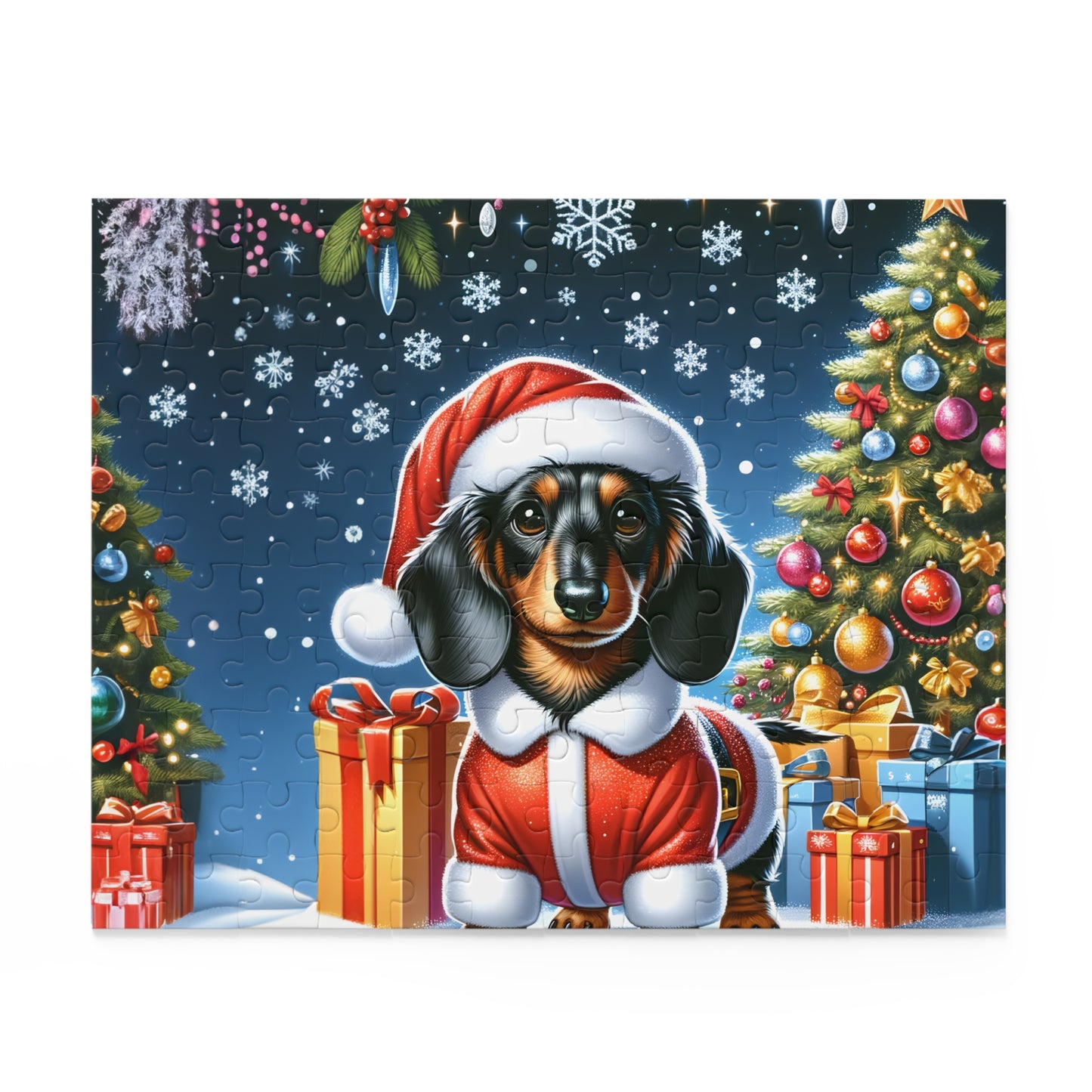 Personalised/Non-Personalised Puzzle, Christmas, Dashound (120, 252, 500-Piece)