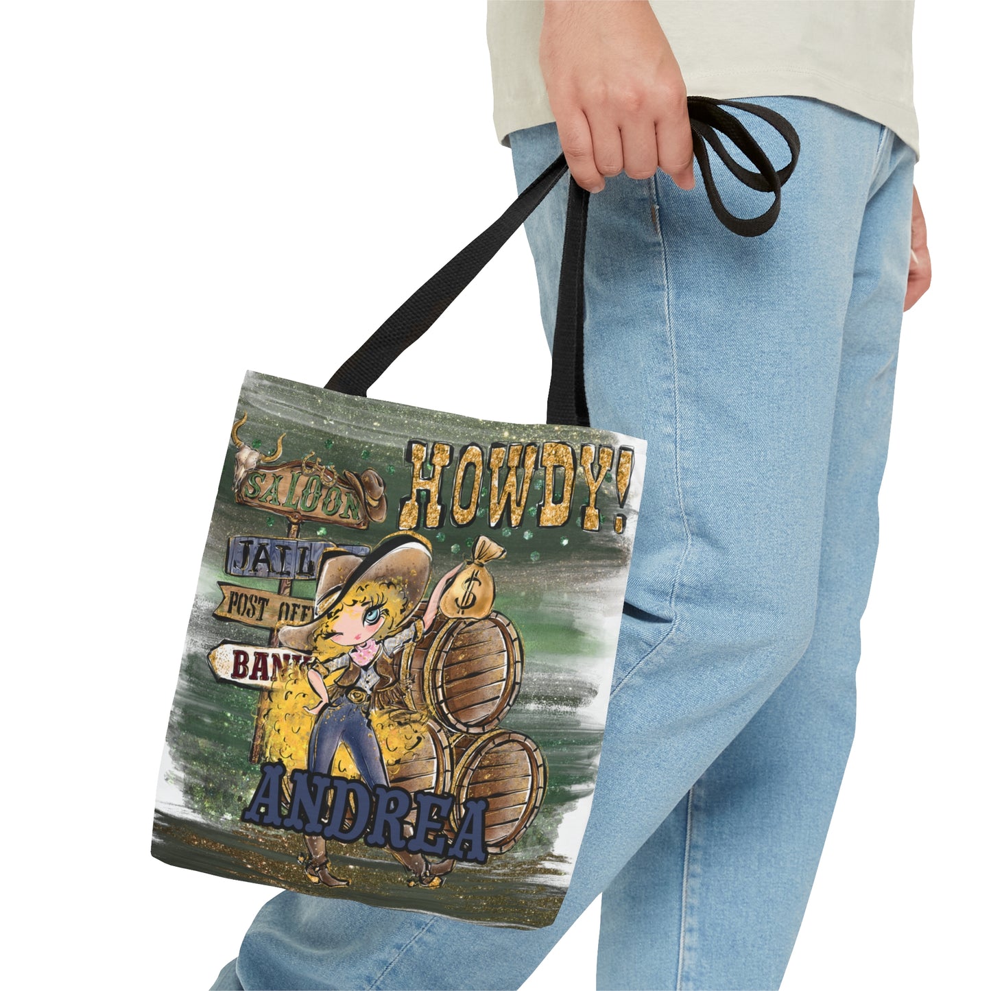 Personalised Tote Bag, Howdy, Blonde Curly Hair, Blue Eyes, Tote bag