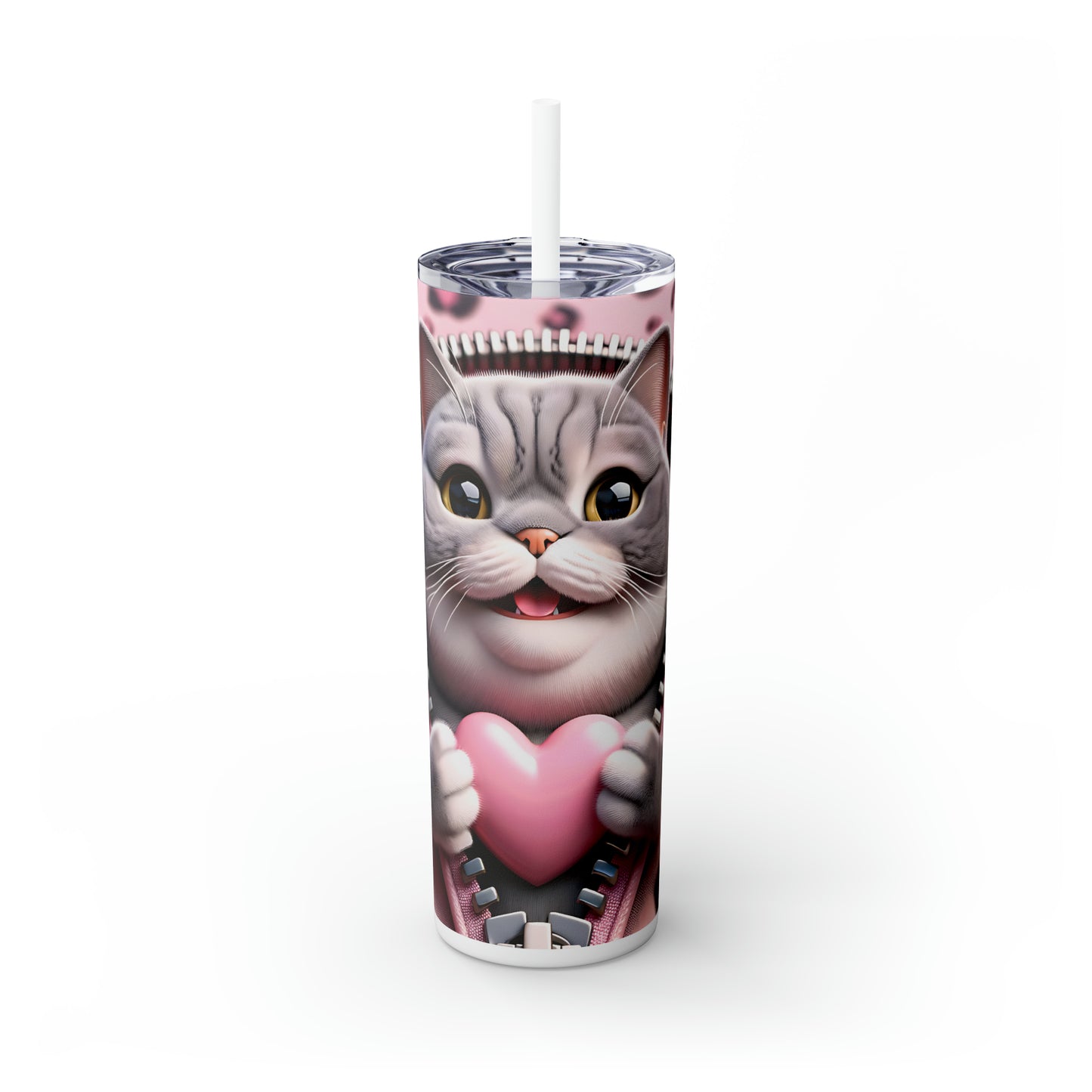 Skinny Tumbler with Straw, 20oz, Cat, Valentines Day, awd-739