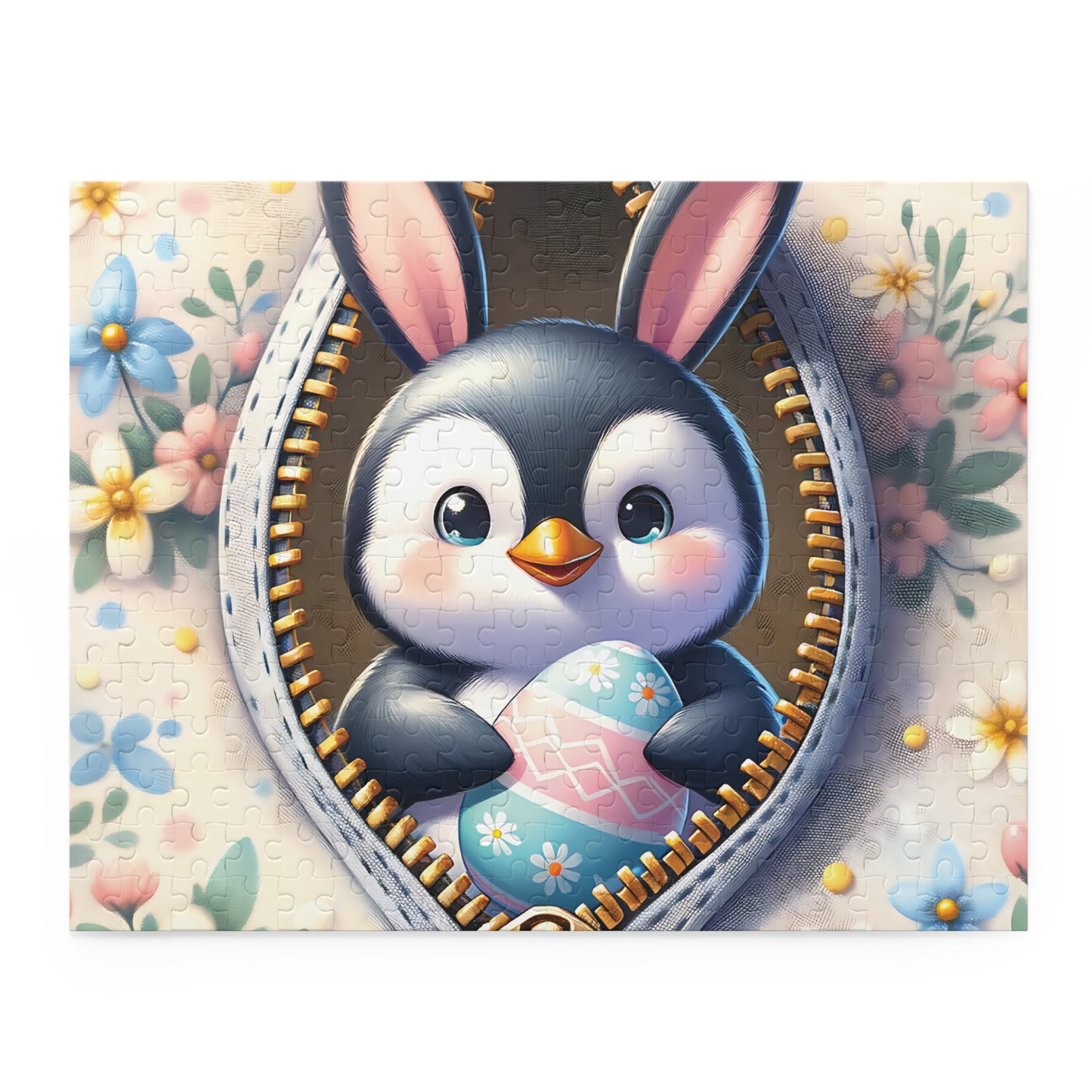 Personalised/Non-Personalised Puzzle, Easter, Penguin with Bunny ears (120, 252, 500-Piece)