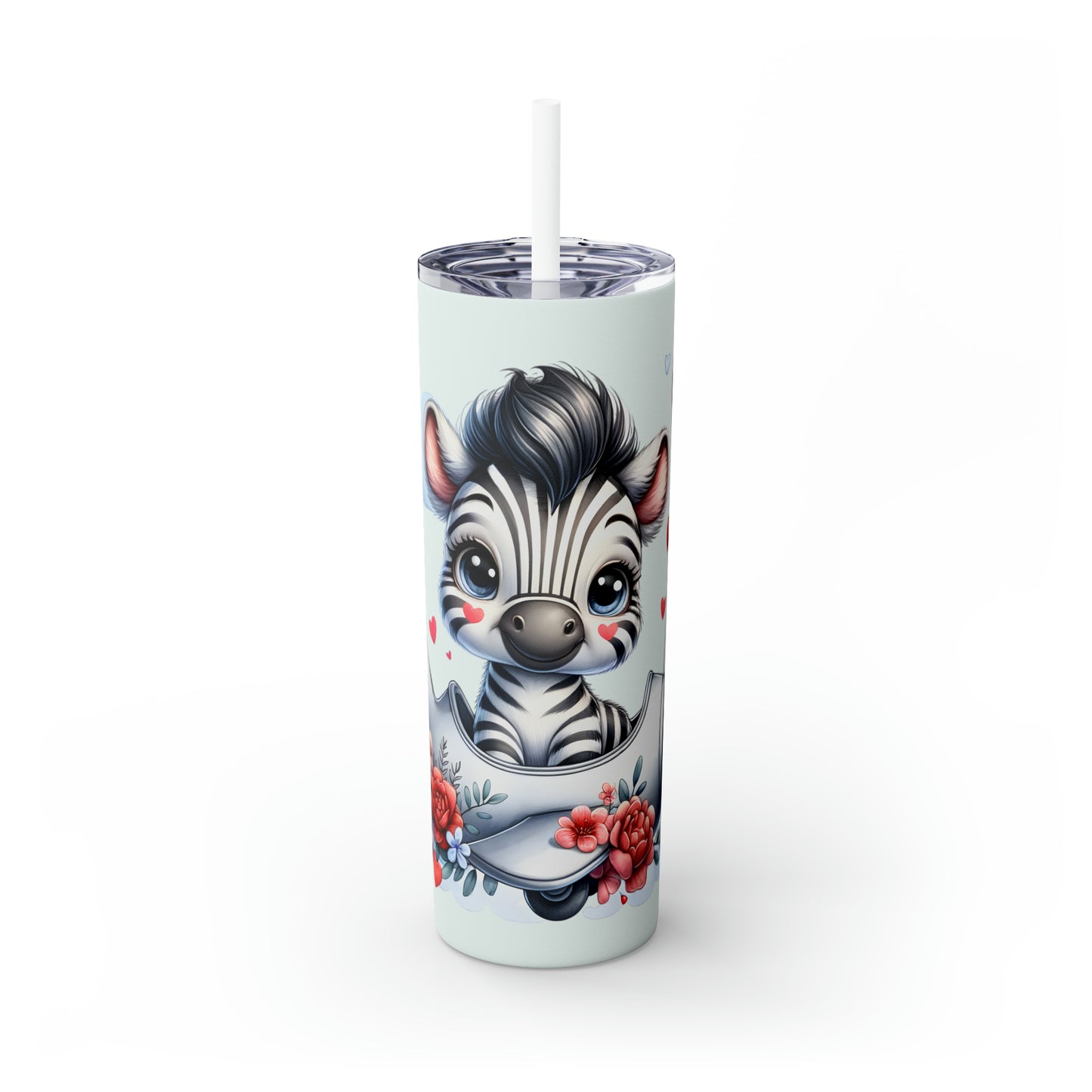 Skinny Tumbler with Straw, 20oz Zebra Flying Plane