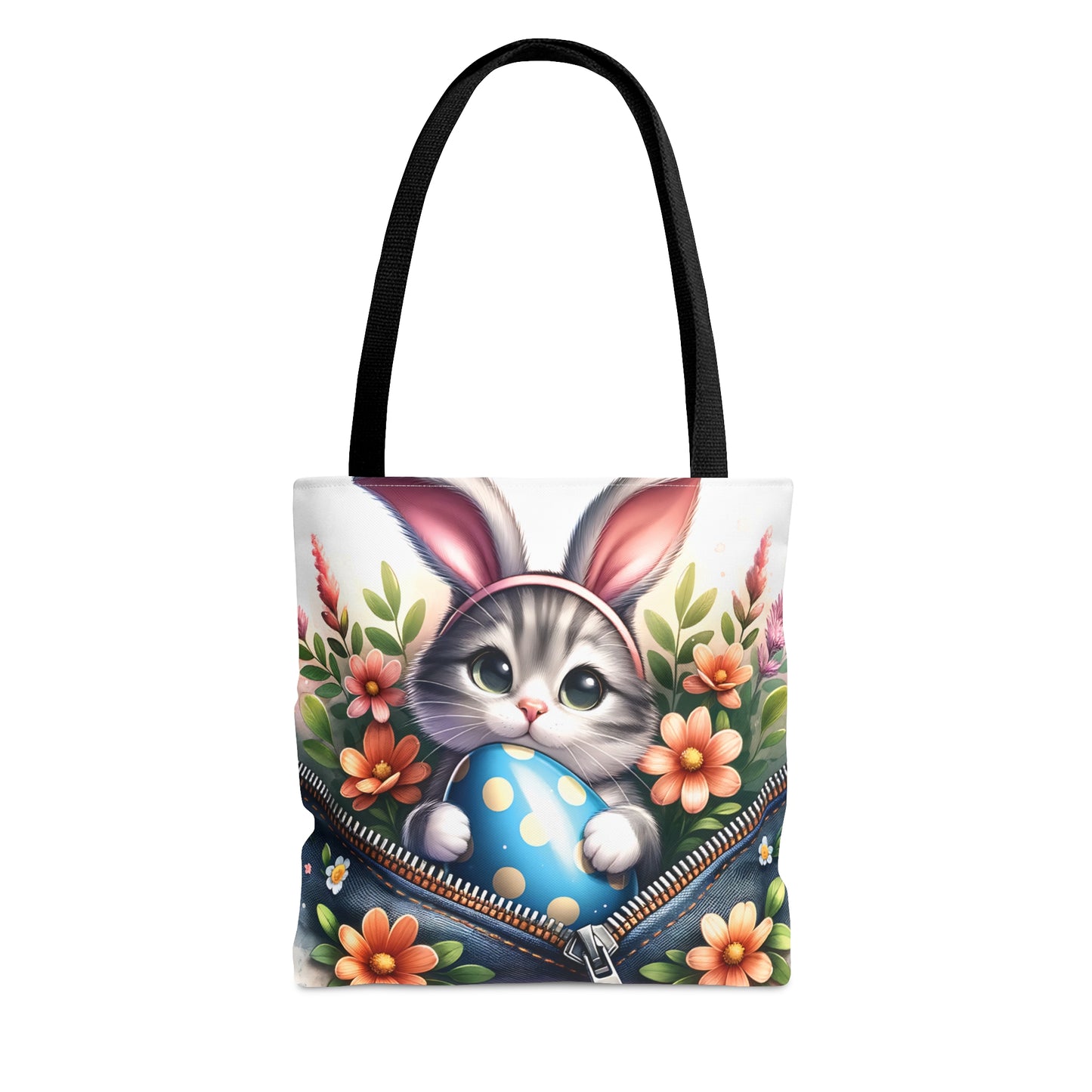 Tote Bag, Easter, Cute Cat with Bunny Ears, Personalised/Non-Personalised Tote bag