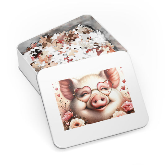 Puzzle, Pig, Rose Coloured Glasses, Personalised/Non-Personalised (30, 110, 252, 500,1000-Piece) awd-626