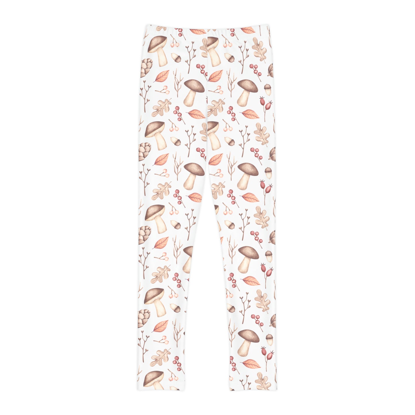 Youth Full-Length Leggings (AOP) Mushroom and Acorn Design