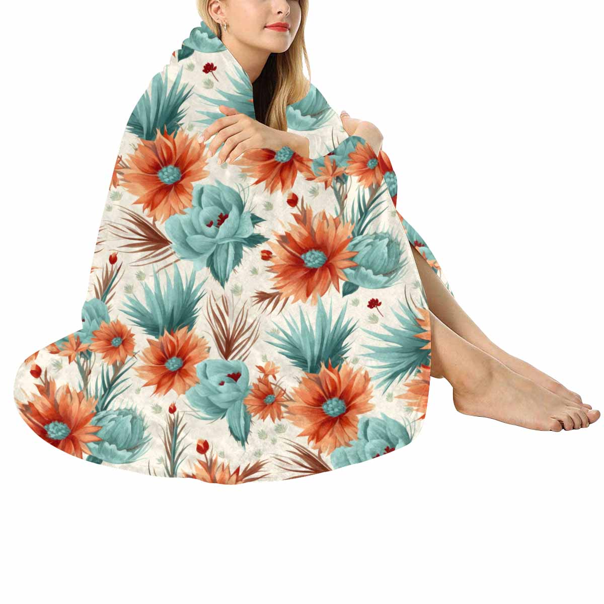 Boho Floral  Circular Micro Fleece Blanket 47"