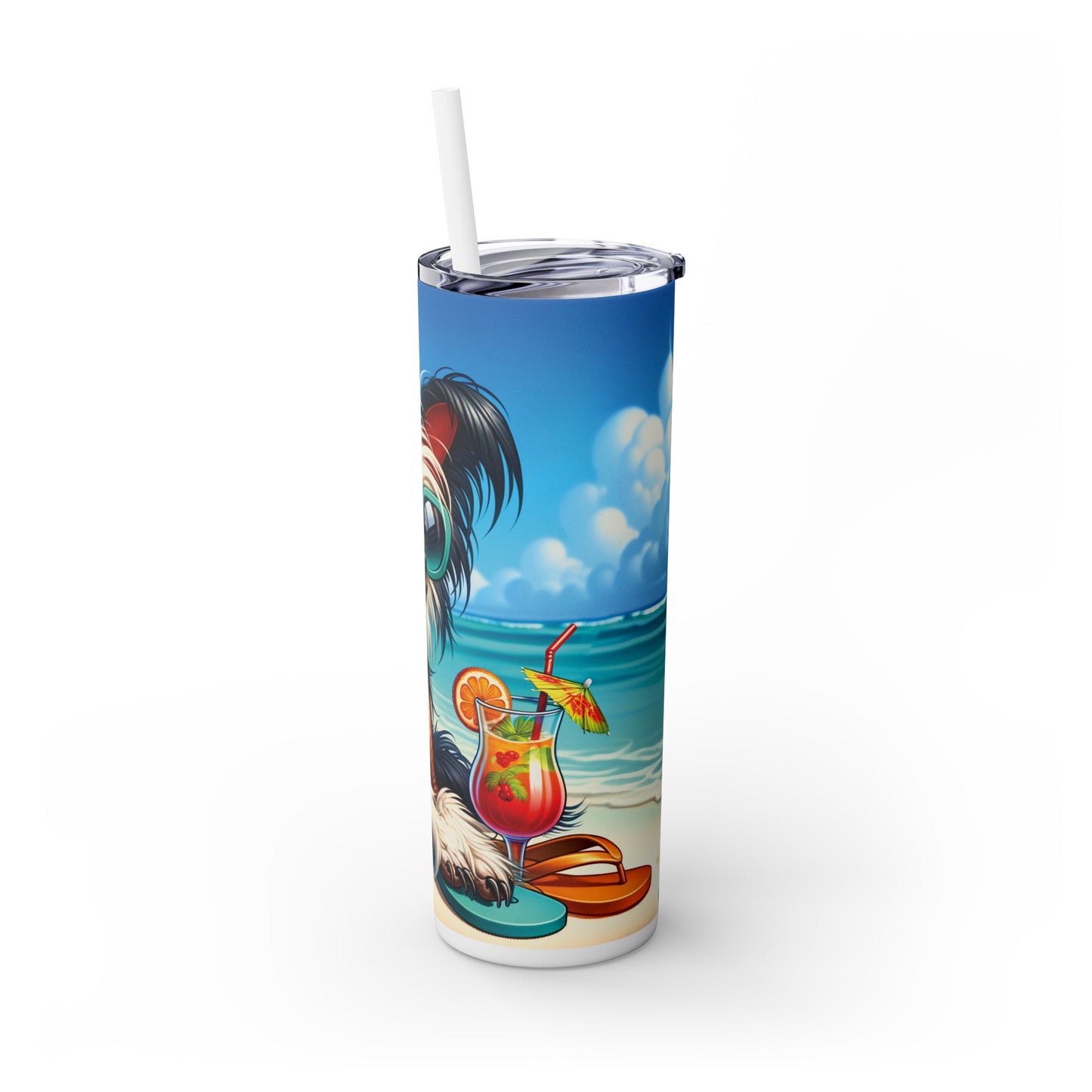 Skinny Tumbler with Straw, 20oz, Dog on Beach, Chinese Crested, awd-1206