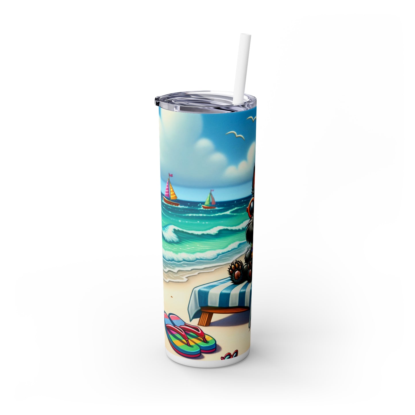 Skinny Tumbler with Straw, 20oz, Dog on Beach, Scottish Terrier, awd-1241