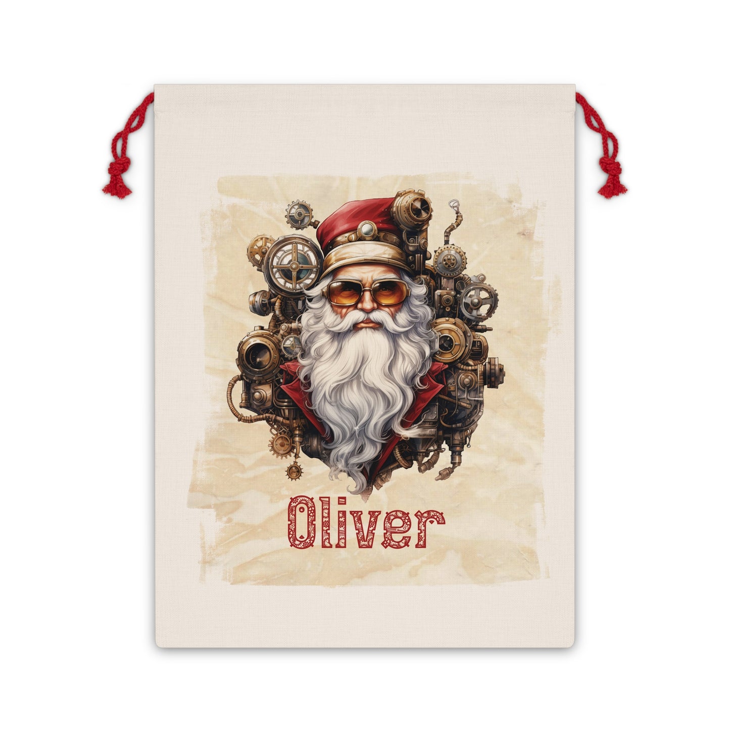 Steampunk Personalised Santa Sack, Linen Bag