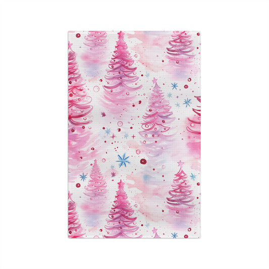 Microfiber Tea Towel, Pink Christmas Trees