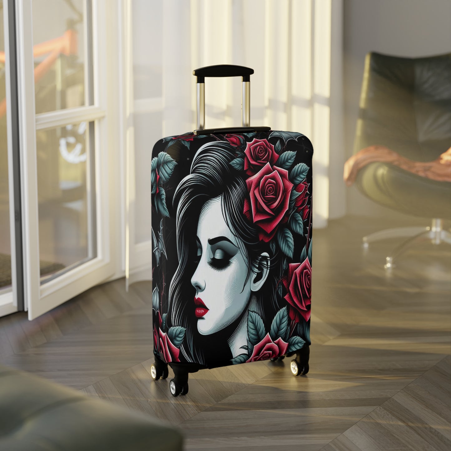 Luggage Cover, Black and Red Roses, awd-1686