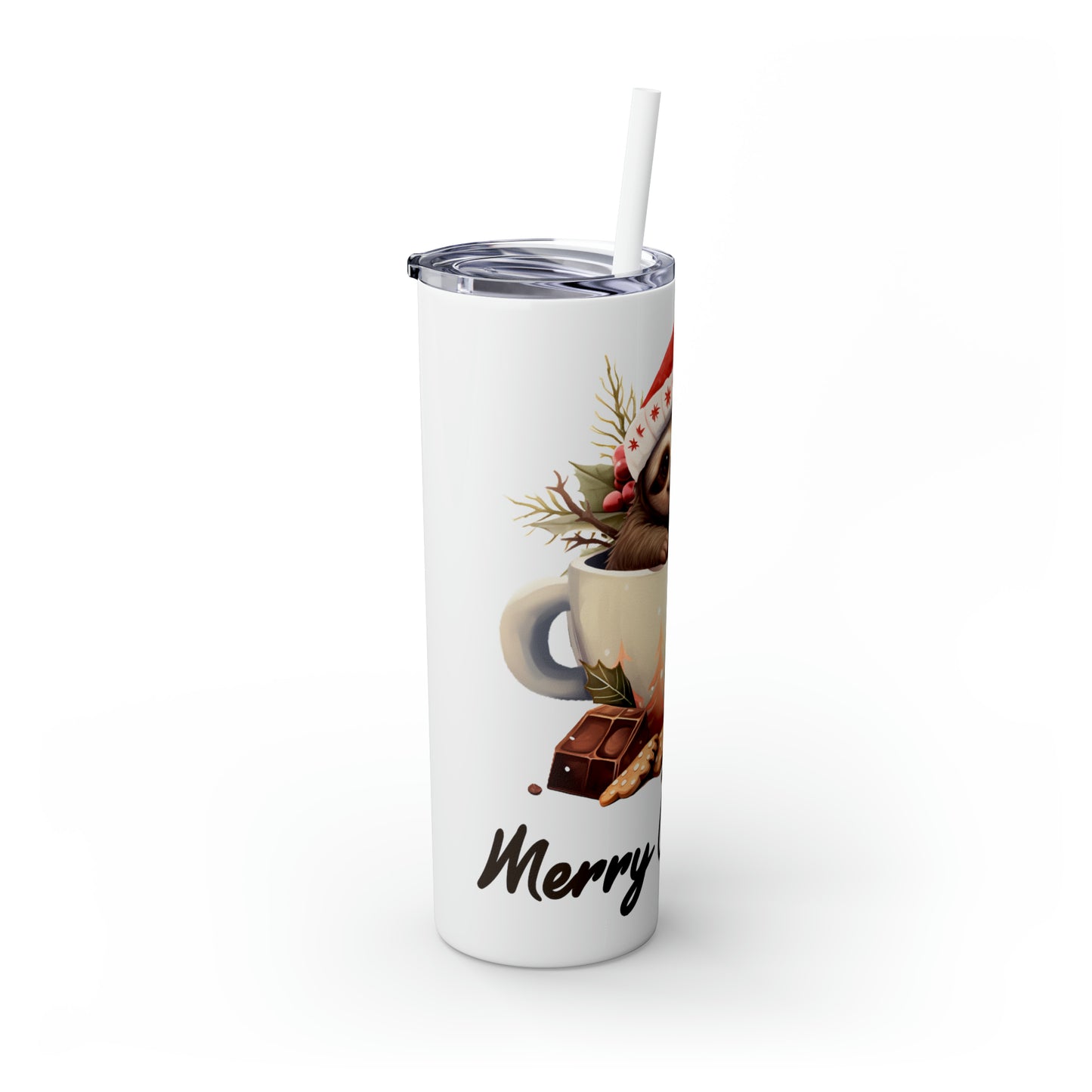 Skinny Tumbler with Straw, 20oz, Christmas, Sloth, awd-811