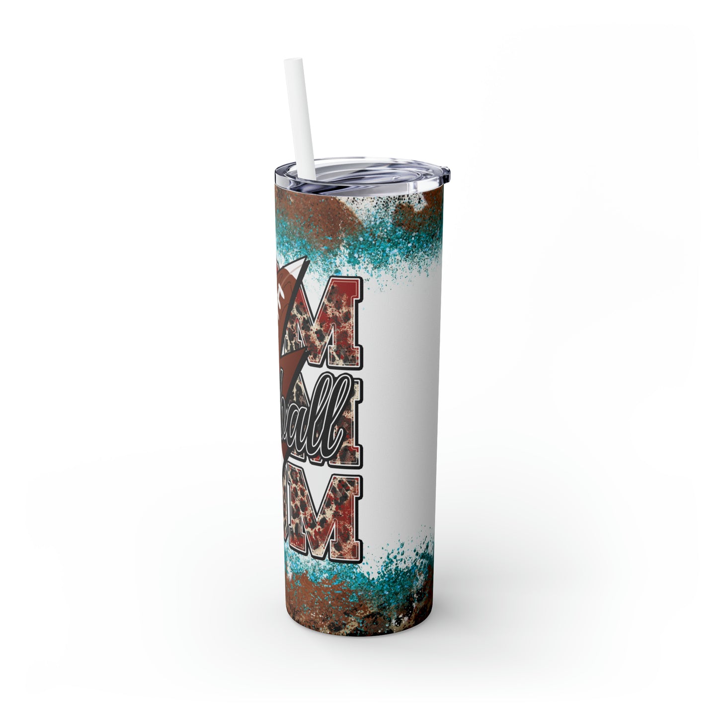 Skinny Tumbler with Straw, 20oz, Football, Mom, awd-312