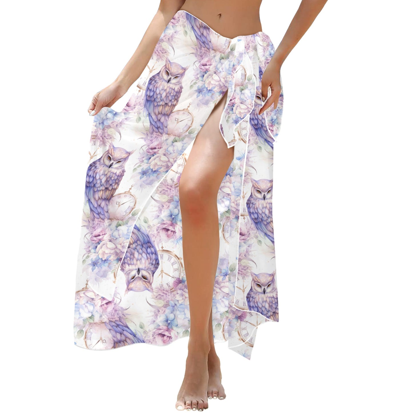 Pastel Owls Long Beach Sarong Wrap