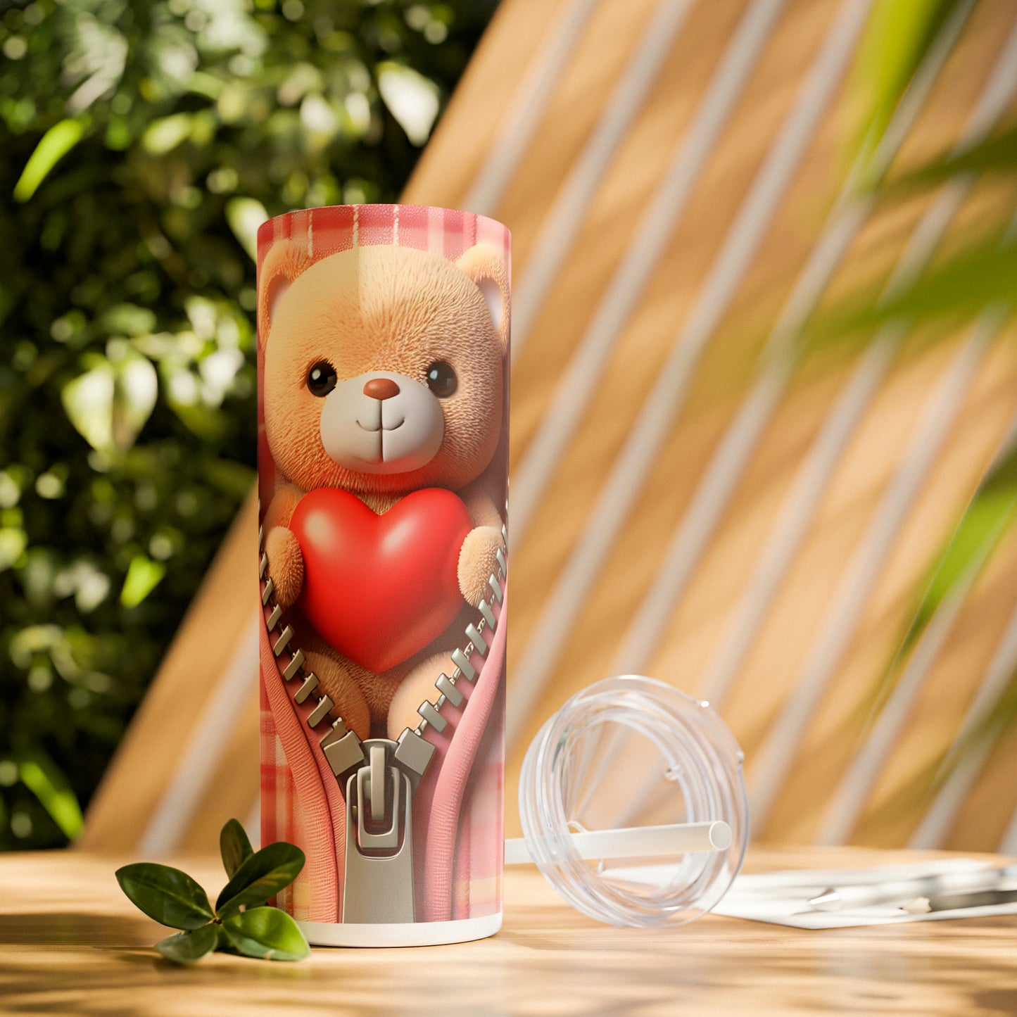 Skinny Tumbler with Straw, 20oz, Bear, Valentines Day, awd-1005