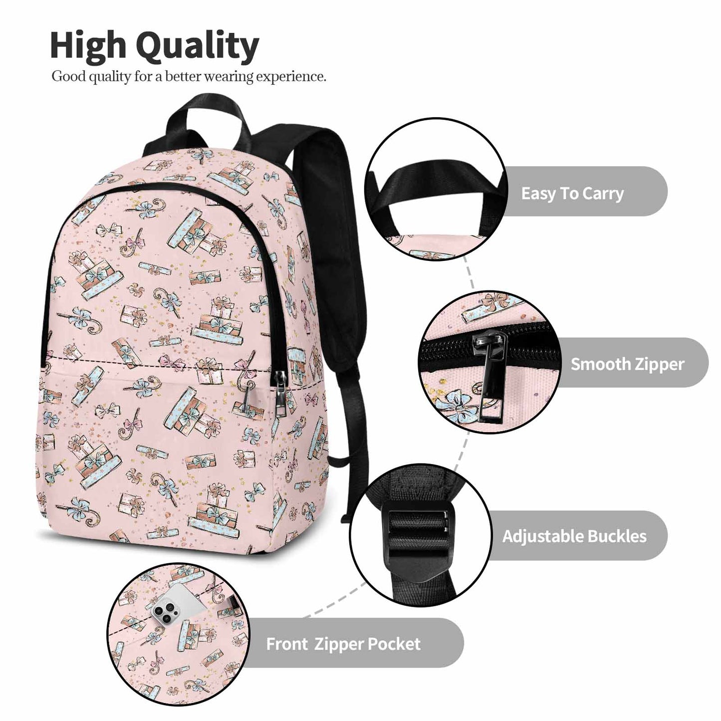 Pink Christmas  Adult Casual Backpack