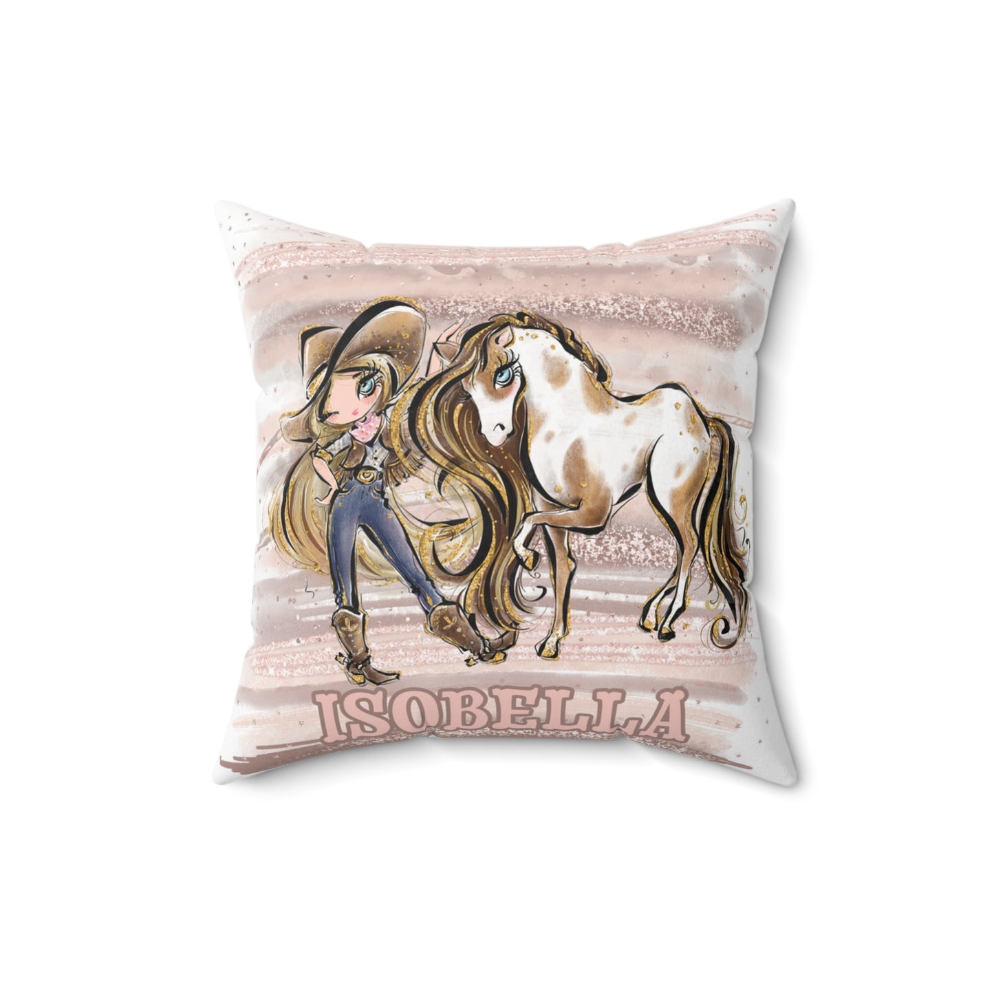 Personalised Cowgirl and Horse Cushion,  Blonde Hair, Blue Eyes, Polyester Square Cushion, Christmas cushion