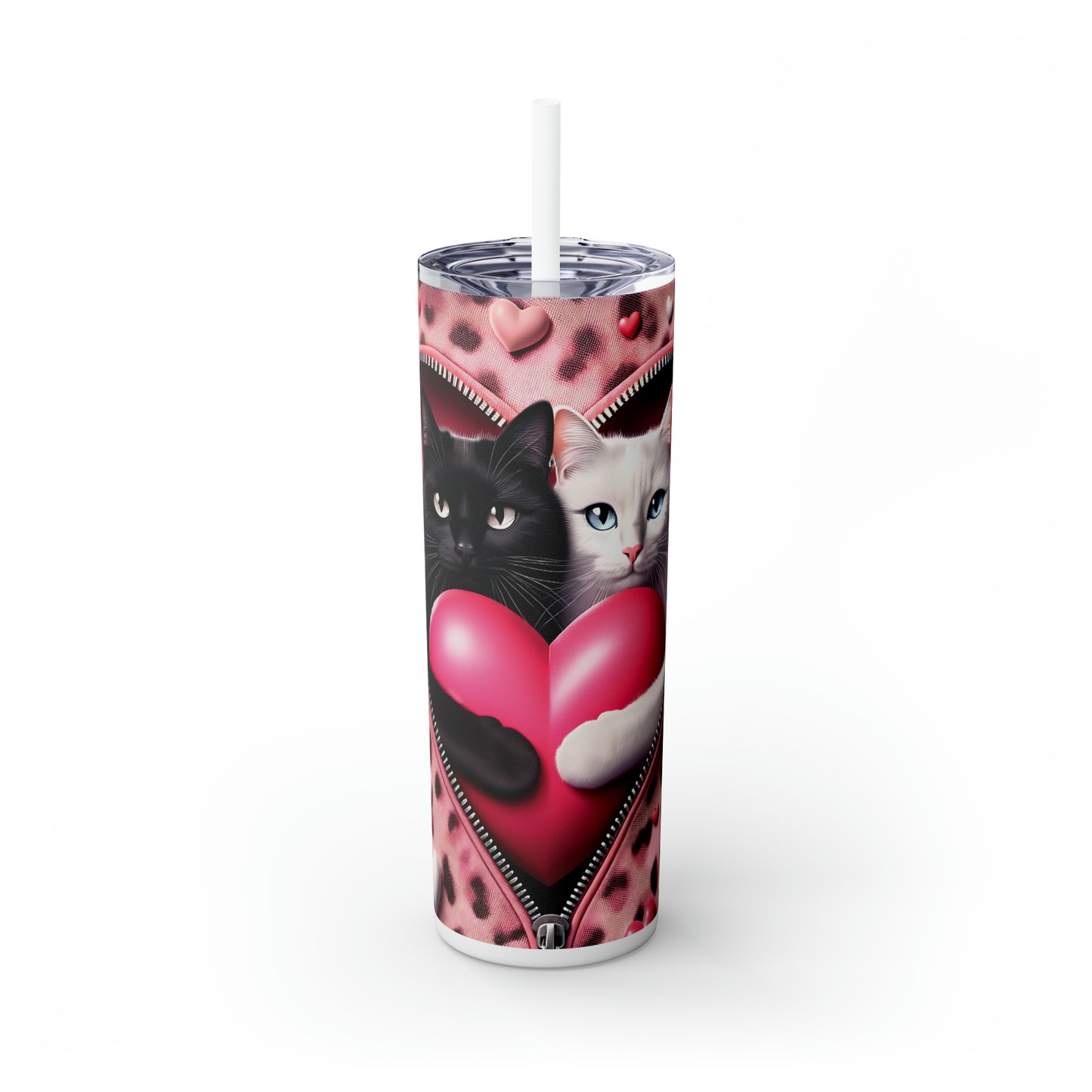 Skinny Tumbler with Straw, 20oz, Cat, Valentines Day, awd-756