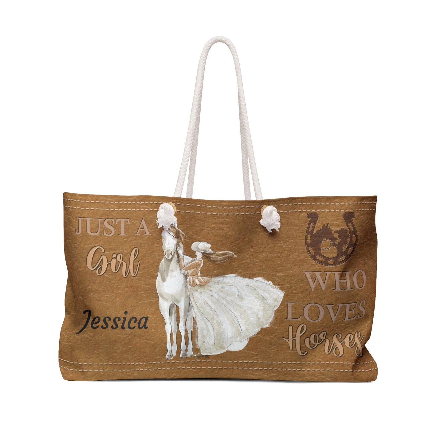 Personalised/Non-Personalised Weekender Bag, Just A Girl Who Loves Horses, Weekender Bag, Beach Bag, Book Bag